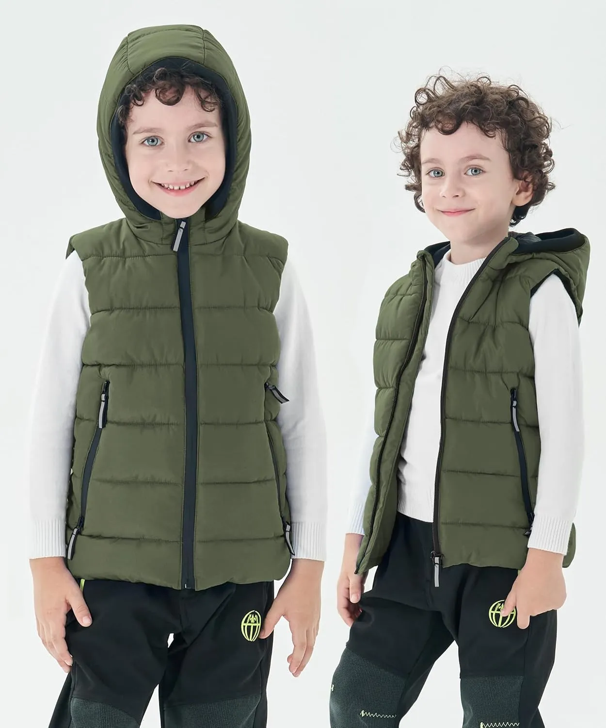 Hiheart Boys Girls Zip-up Fleece Lined Cotton Padded Vest with Hood
