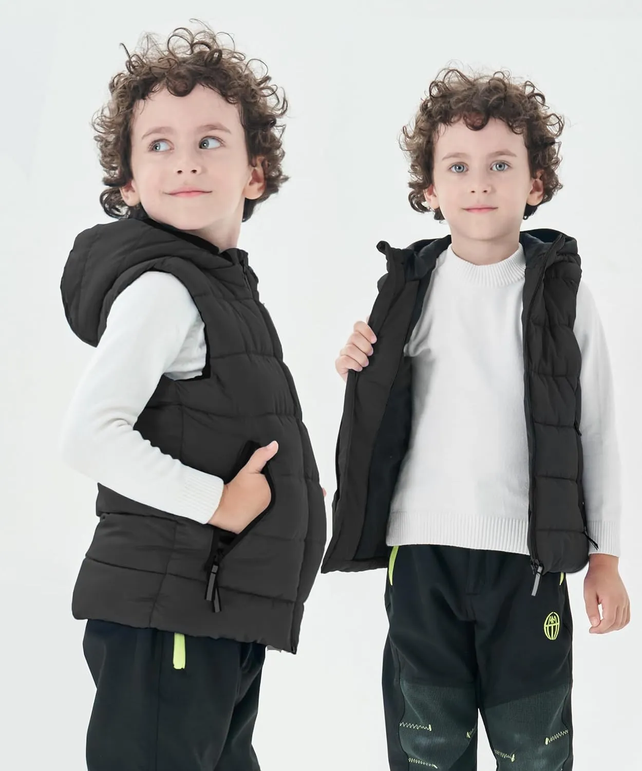 Hiheart Boys Girls Zip-up Fleece Lined Cotton Padded Vest with Hood