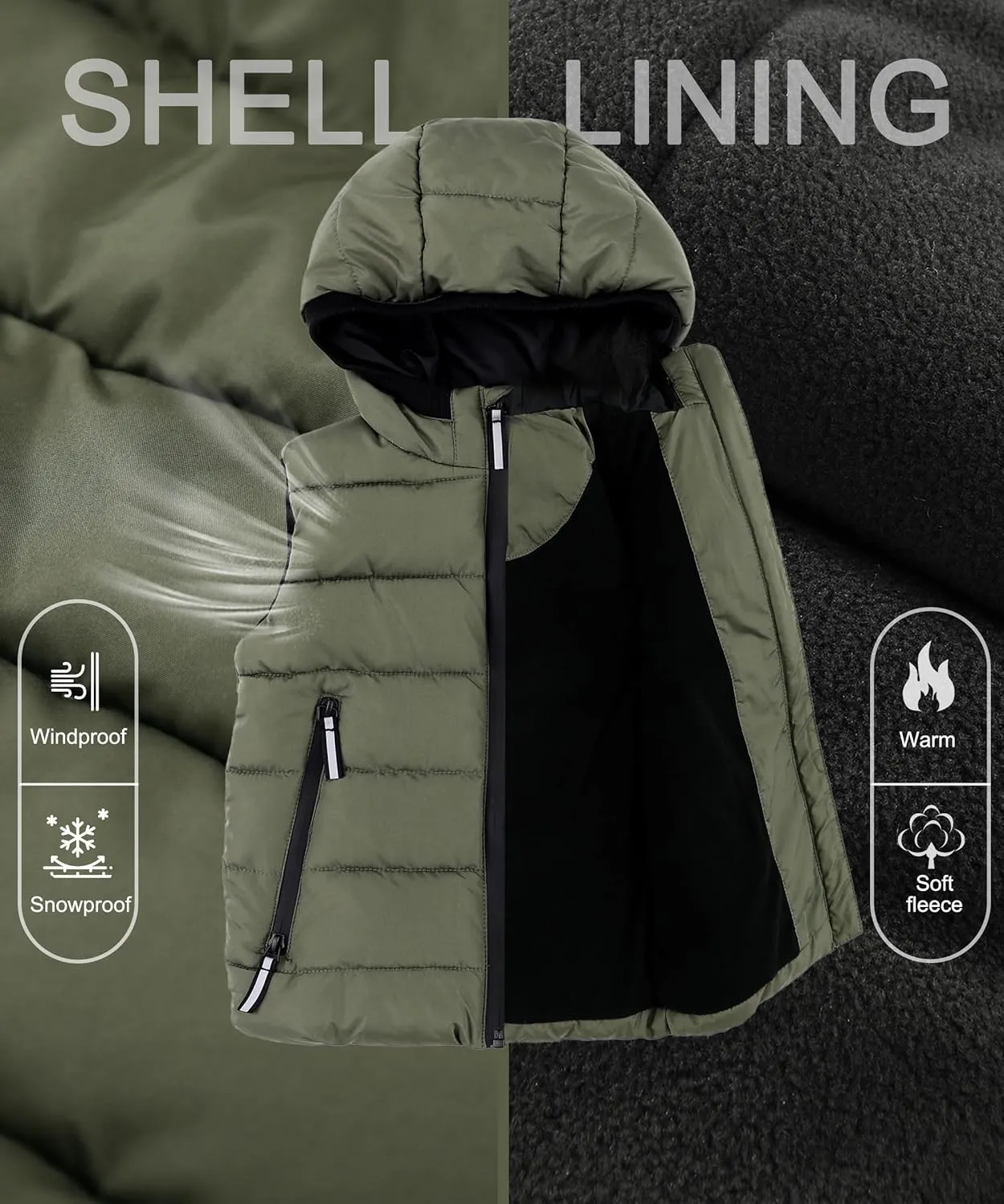 Hiheart Boys Girls Zip-up Fleece Lined Cotton Padded Vest with Hood