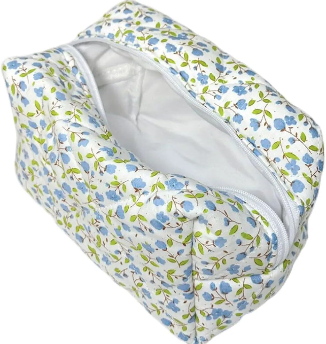 Hodmopli Floral Makeup Pouch,Quilting Flower Bag,Toiletries Bag,Cosmetic Bag,Fashionable Travel Makeup Pouch(blue)