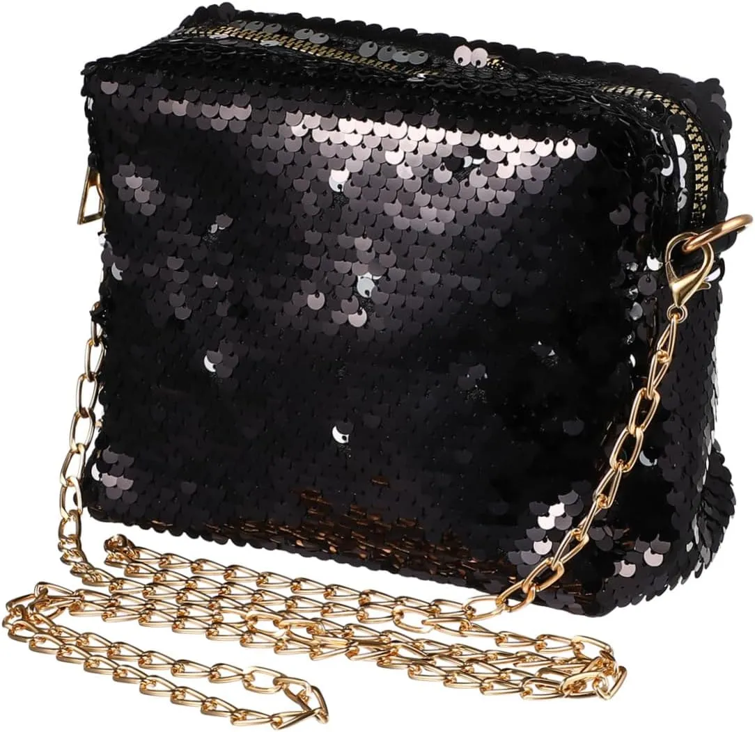 Homoyoyo Elegant Sequin Clutch Purse for Women Black Shoulder Bag Crossbody Wallet Fashionable Evening Bag