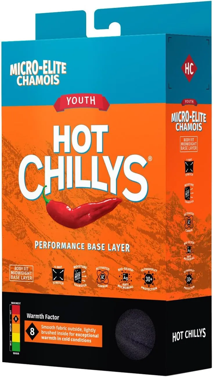 Hot Chillys Youth Micro-Elite Chamois Tights UPF 30 Midweight Body Fit Base Layer Pants | Thermal Underwear Bottoms for Kids