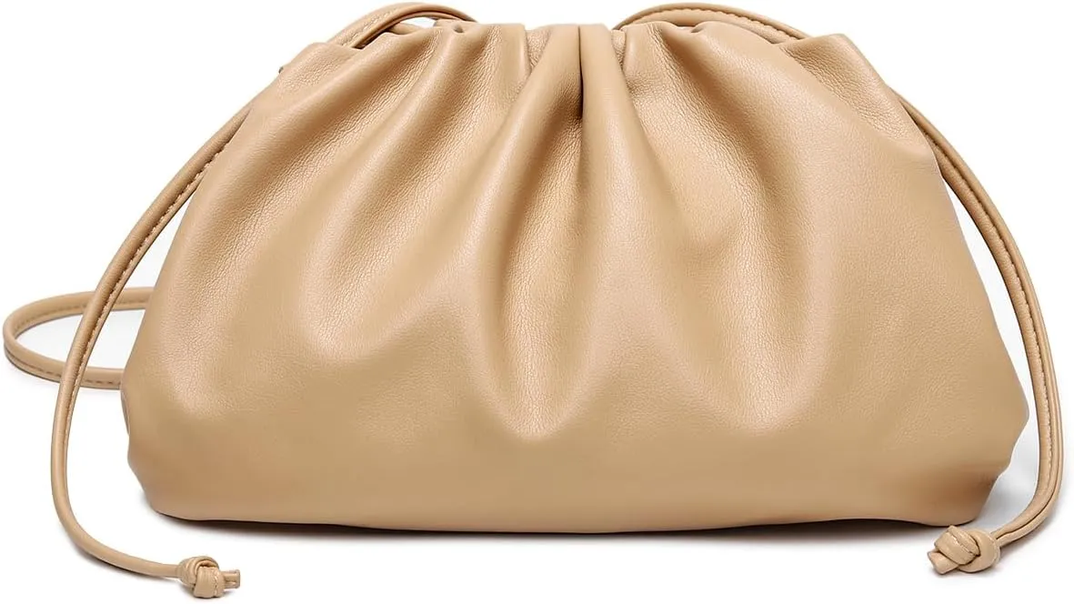 Huralona Dressy Pleated Vegan Leather Clutch Purse Super Soft Cloud Dumpling Clutch Bag for Women PU Evening Purse Handbag