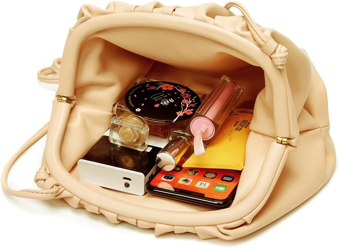Huralona Dressy Pleated Vegan Leather Clutch Purse Super Soft Cloud Dumpling Clutch Bag for Women PU Evening Purse Handbag