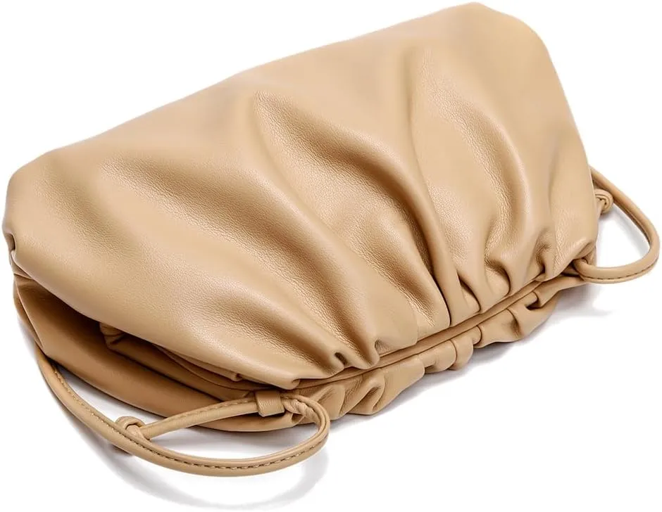 Huralona Dressy Pleated Vegan Leather Clutch Purse Super Soft Cloud Dumpling Clutch Bag for Women PU Evening Purse Handbag