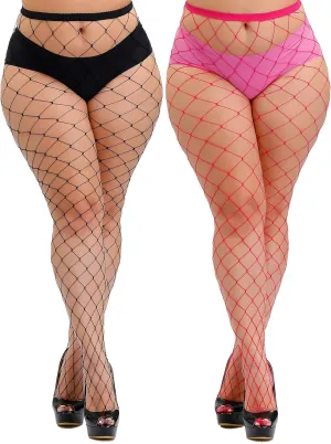 HZH Womens High Waist Tights Fishnet Stockings Plus Size Thigh High Pantyhose