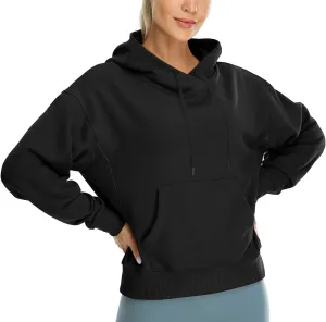 icyzone Women's Fleece Lined Hooded Sweatshirt Tops, Oversized Casual Pullover with kangaroo Pocket & Drawstring