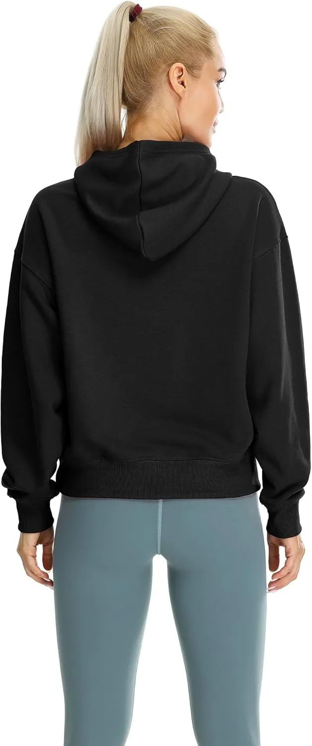 icyzone Women's Fleece Lined Hooded Sweatshirt Tops, Oversized Casual Pullover with kangaroo Pocket & Drawstring