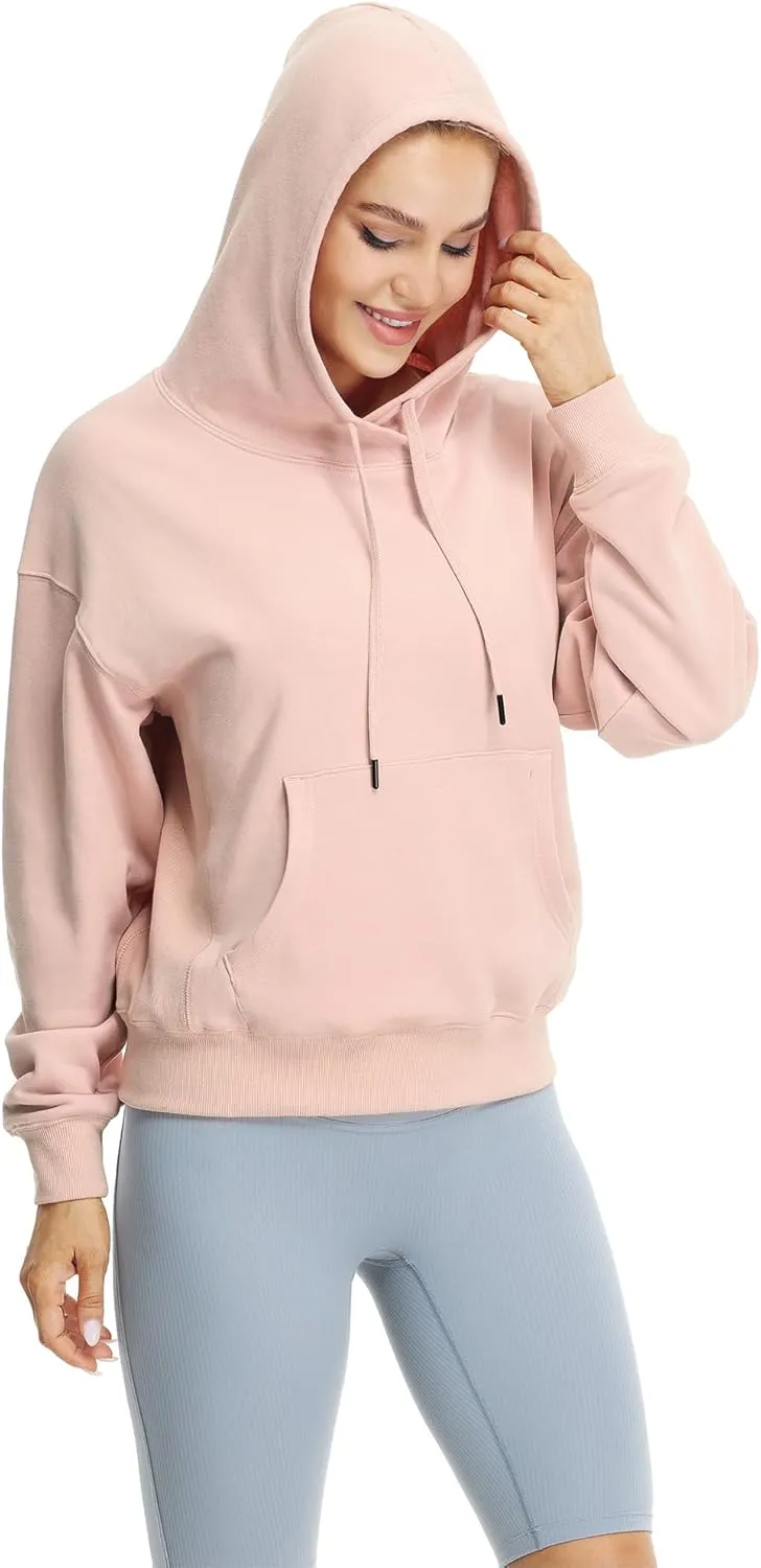 icyzone Women's Fleece Lined Hooded Sweatshirt Tops, Oversized Casual Pullover with kangaroo Pocket & Drawstring