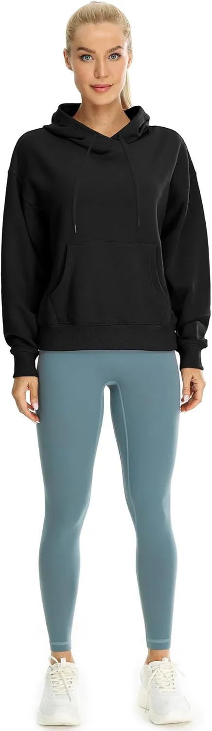icyzone Women's Fleece Lined Hooded Sweatshirt Tops, Oversized Casual Pullover with kangaroo Pocket & Drawstring