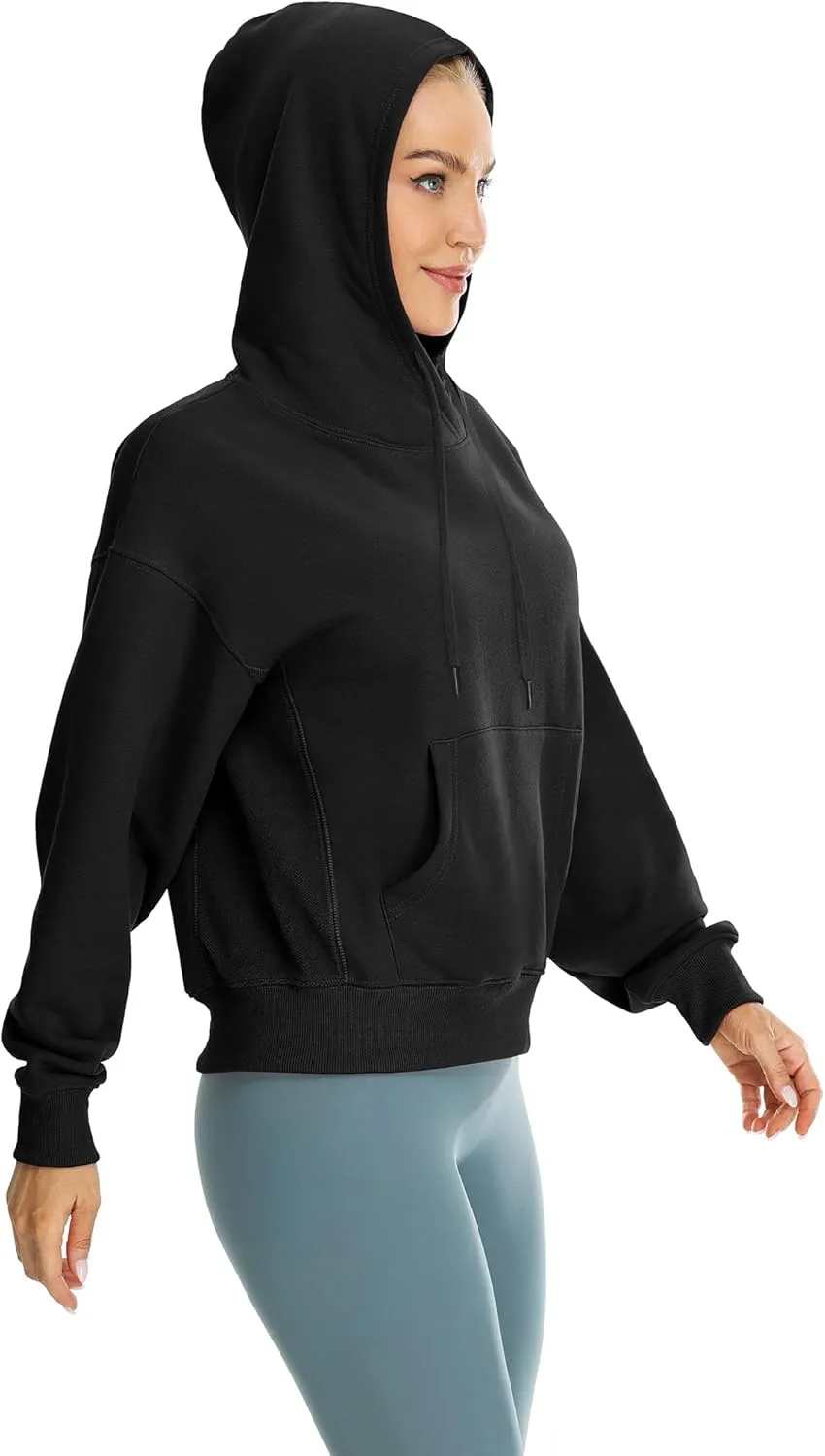 icyzone Women's Fleece Lined Hooded Sweatshirt Tops, Oversized Casual Pullover with kangaroo Pocket & Drawstring