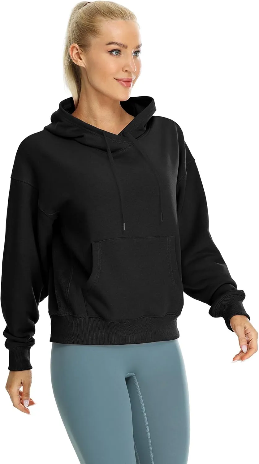 icyzone Women's Fleece Lined Hooded Sweatshirt Tops, Oversized Casual Pullover with kangaroo Pocket & Drawstring