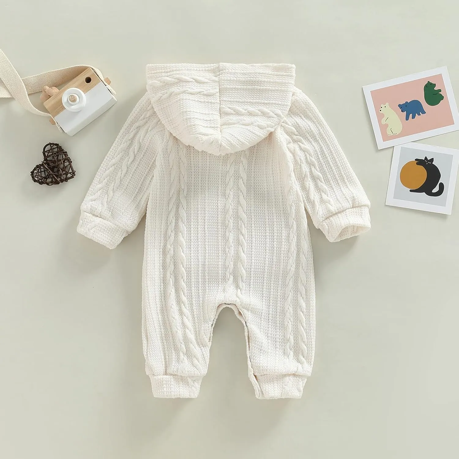 Infant Boys Girls Knit Sweater Romper Baby Toddlers Long Sleeve Hooded Button Up Winter Outfits with Pocket