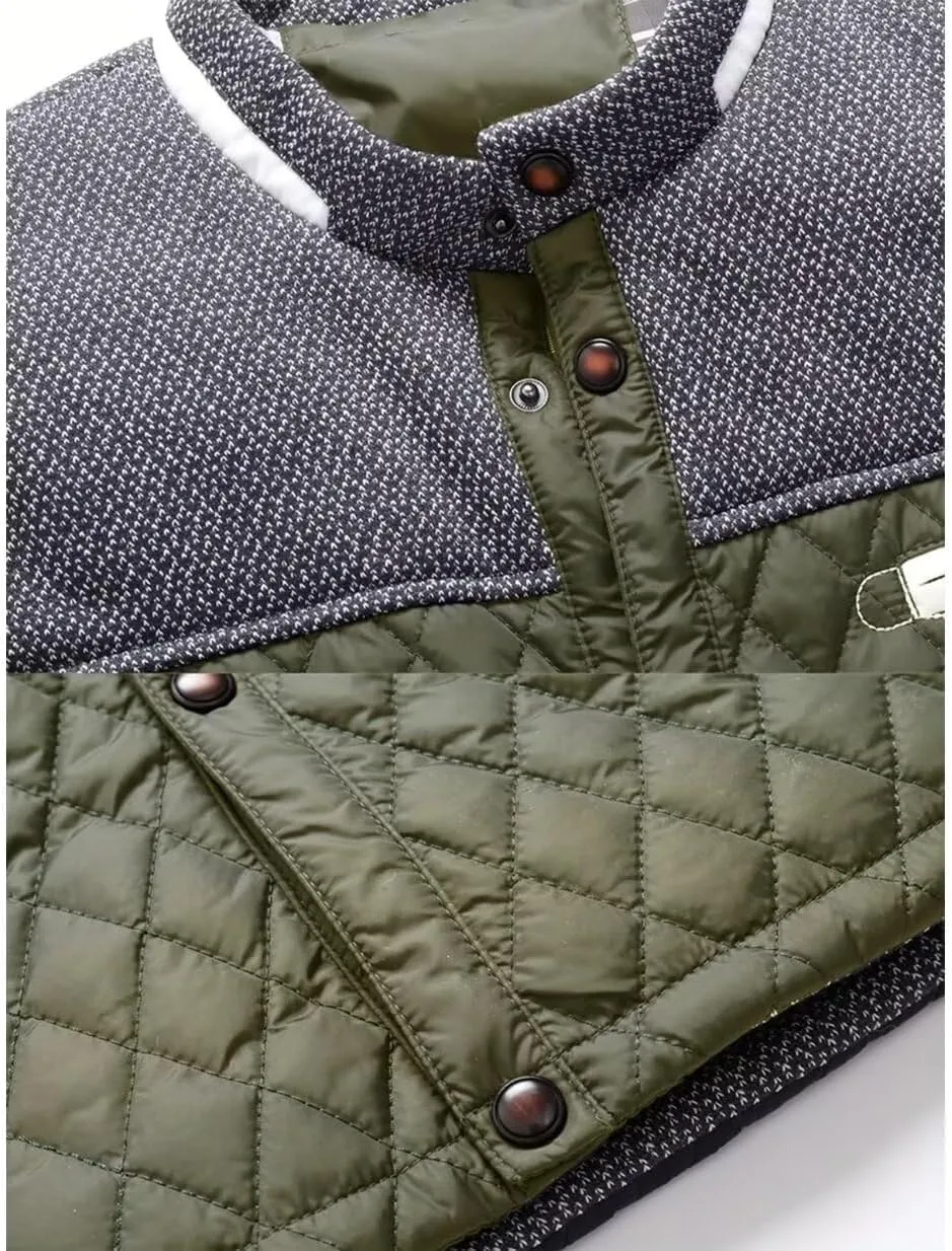INVACHI Men's Casual Diamond Quilted Puffer Down Jacket Lightweight Business Button Coat with Stand Collar