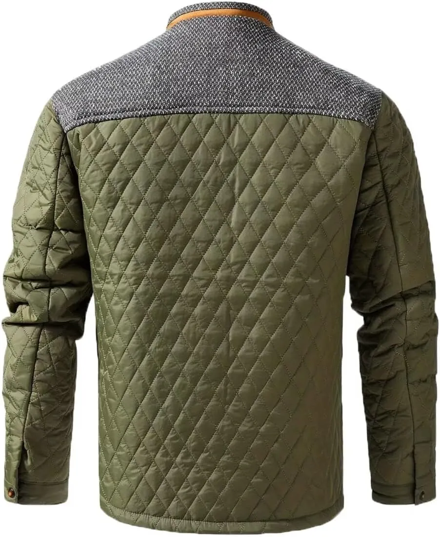 INVACHI Men's Casual Diamond Quilted Puffer Down Jacket Lightweight Business Button Coat with Stand Collar