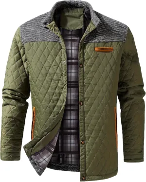 INVACHI Men's Casual Diamond Quilted Puffer Down Jacket Lightweight Business Button Coat with Stand Collar