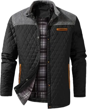 INVACHI Men's Casual Diamond Quilted Puffer Down Jacket Lightweight Business Button Coat with Stand Collar