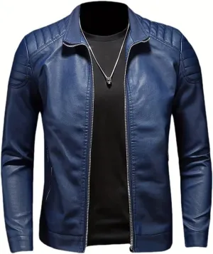 INVACHI Men's Faux Leather Jacket Casual Slim Fit Biker Motorcycle Jacket with Stand Collar