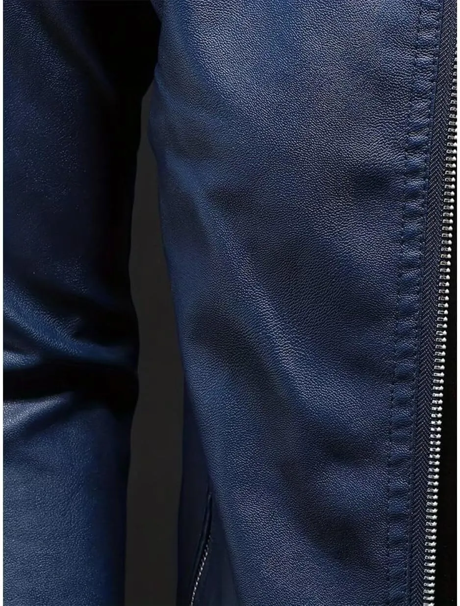 INVACHI Men's Faux Leather Jacket Casual Slim Fit Biker Motorcycle Jacket with Stand Collar