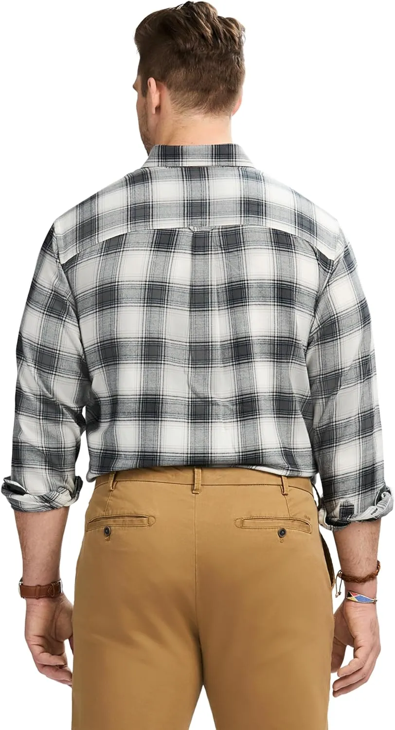 IZOD Men's Big and Tall Stratton Flannel Long Sleeve Stretch Button Down Shirt