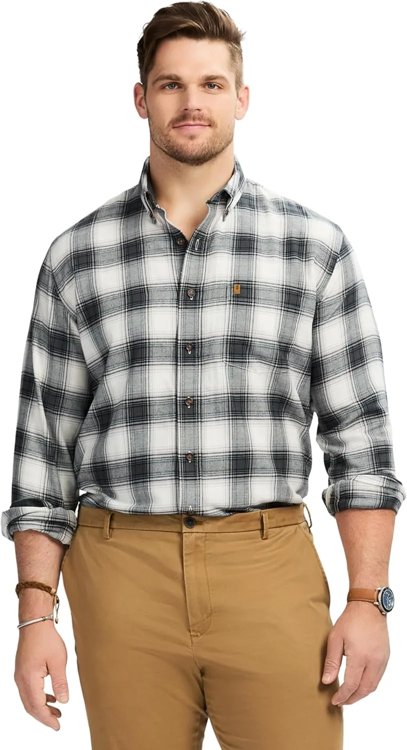 IZOD Men's Big and Tall Stratton Flannel Long Sleeve Stretch Button Down Shirt