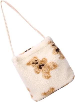 Japanese Cuteness Faux Furry Bucket Bag Women's Shoulder Bag Fashionable Storage Pouch for Daily Party Prom
