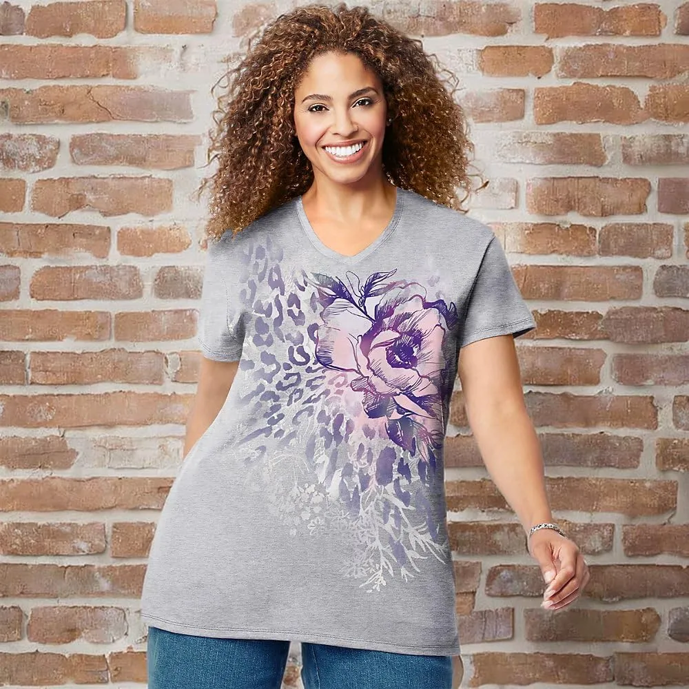 Just My Size Women's Cotton Jersey Short Sleeve Vneck Tshirt
