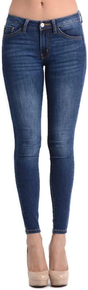 Kan Can Women's Denim-Blue Five Pocket Basic Mid Rise Super Skinny Jeans