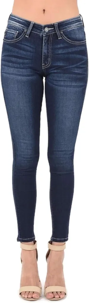 Kan Can Women's Denim-Blue Five Pocket Basic Mid Rise Super Skinny Jeans