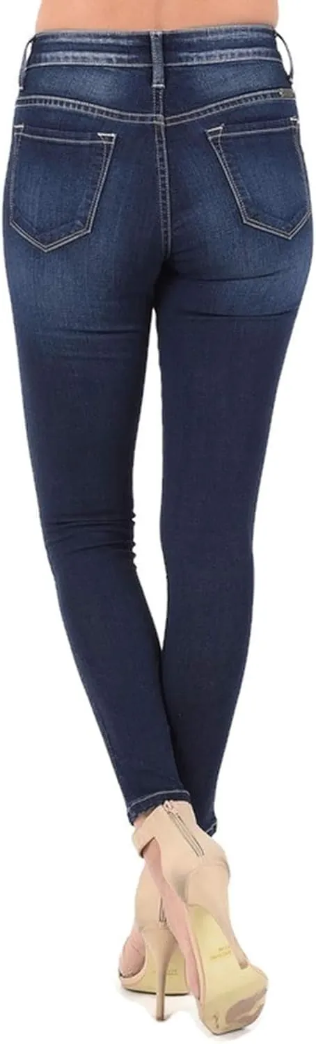 Kan Can Women's Denim-Blue Five Pocket Basic Mid Rise Super Skinny Jeans