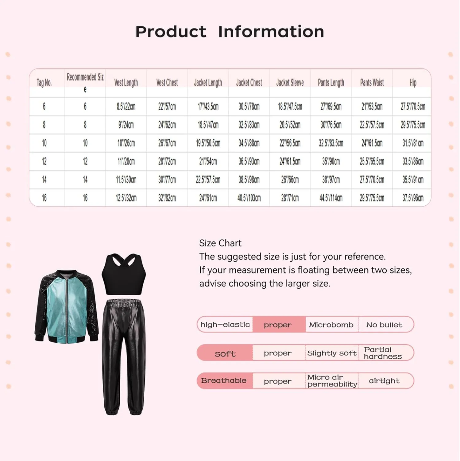 Kids Jazz Hip Hop Dance Costumes Boys Girls Sequins Leather Bomber Jacket with Cross Vest and Jogger Pants Set