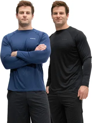 KISTA 2 Pack Men's Sun Protection Shirts UV SPF UPF 50  Long Sleeve Rash Guard Fishing Running Quick Dry Lightweight (2X-Large, Black/Navy)
