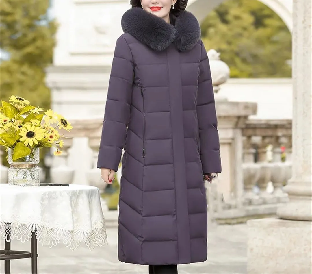 Korean Mother's Winter Women Long Down Cotton Jacket Loose Padded Coat Hooded Thicken Parkas