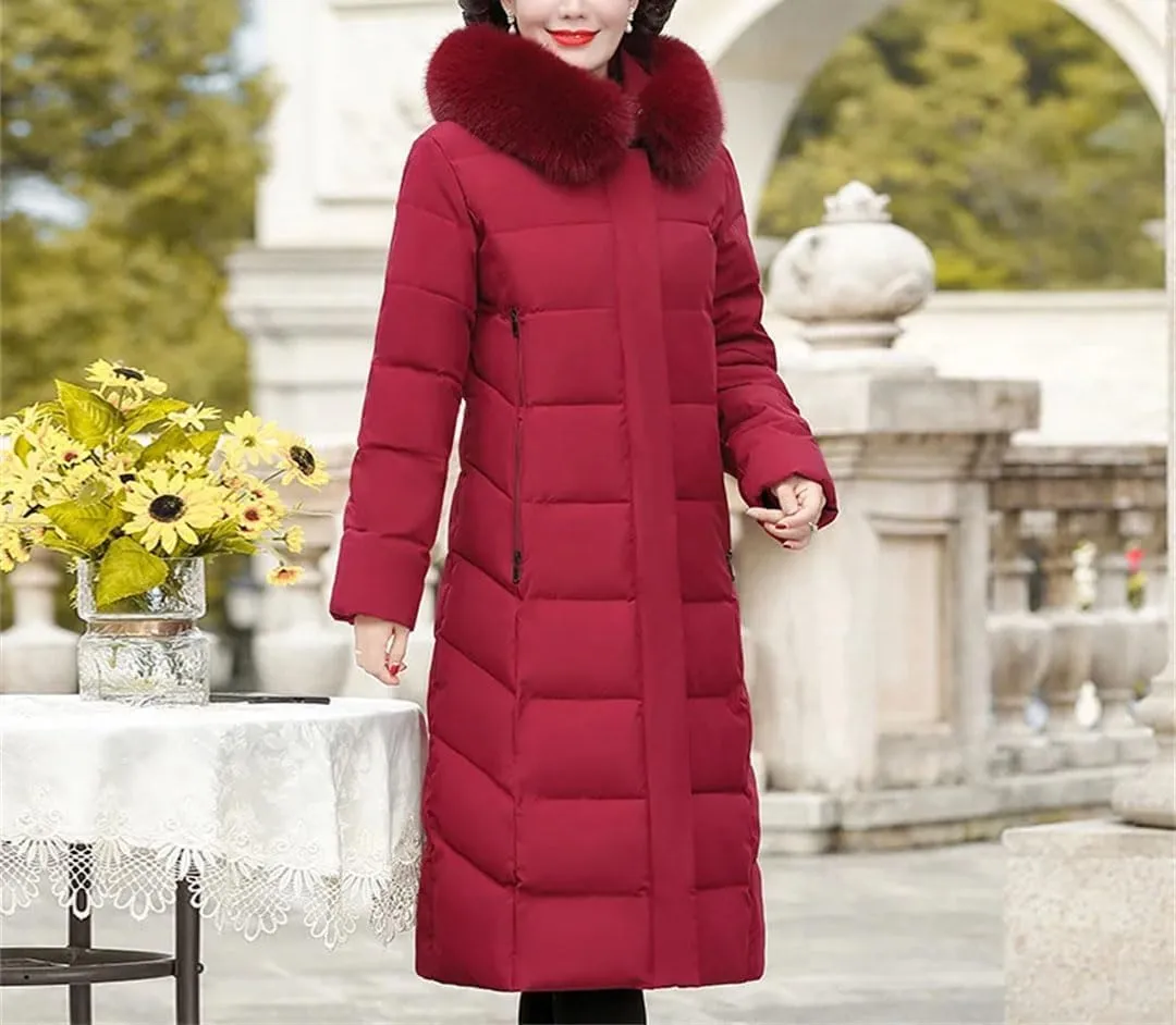 Korean Mother's Winter Women Long Down Cotton Jacket Loose Padded Coat Hooded Thicken Parkas