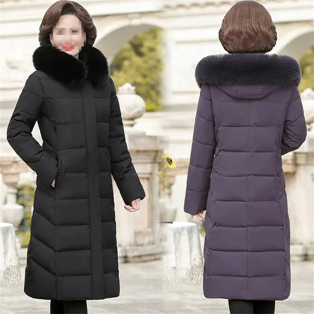 Korean Mother's Winter Women Long Down Cotton Jacket Loose Padded Coat Hooded Thicken Parkas
