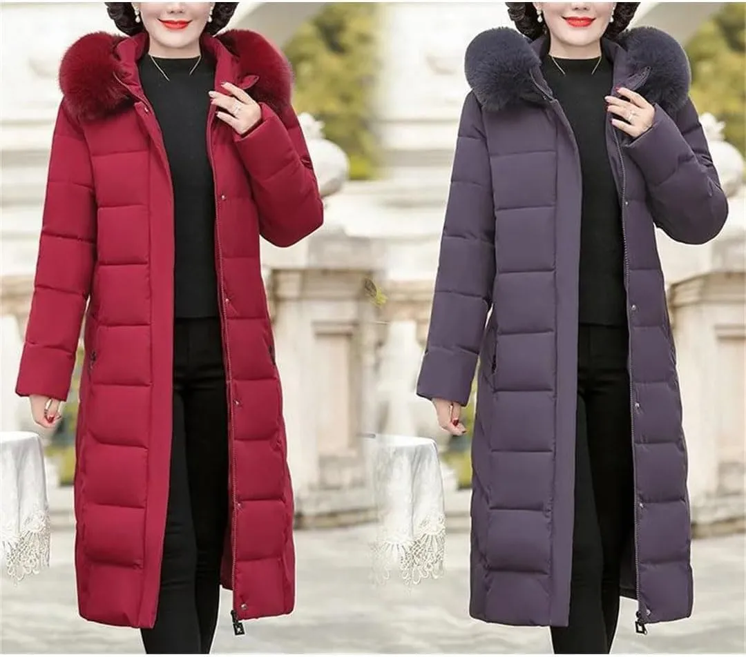 Korean Mother's Winter Women Long Down Cotton Jacket Loose Padded Coat Hooded Thicken Parkas