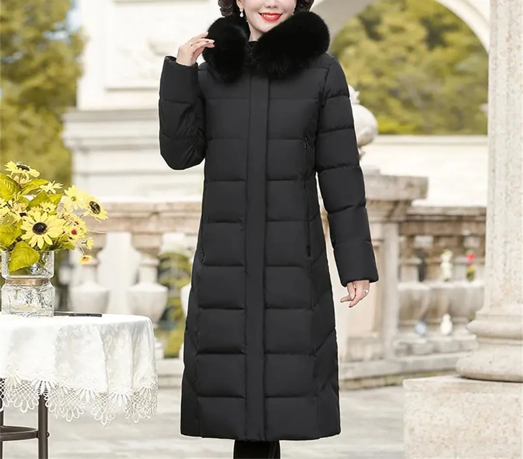 Korean Mother's Winter Women Long Down Cotton Jacket Loose Padded Coat Hooded Thicken Parkas