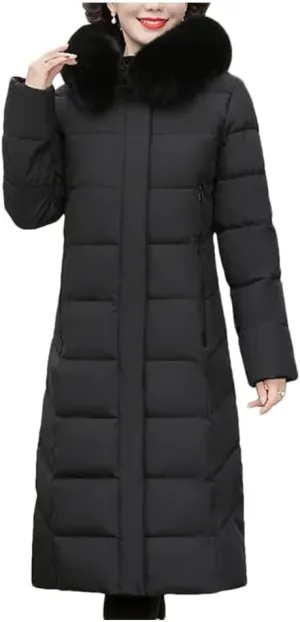 Korean Mother's Winter Women Long Down Cotton Jacket Loose Padded Coat Hooded Thicken Parkas