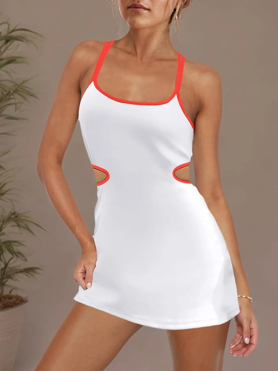 LAMISSCHE Womens Tennis Dress Built in Bra and Shorts Athletic Golf Mini Dress Backless Cut Out Onesie Romper