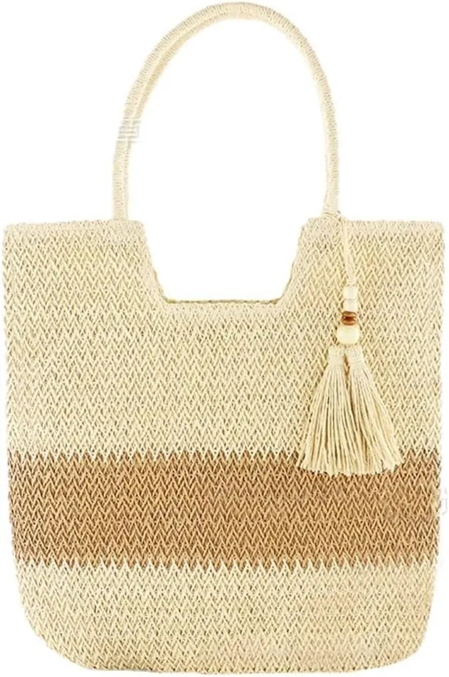 Large Summer Woven Straw Beach Tote Shoulder Bag with Zipper Fashionable Choice for Women's Vacation