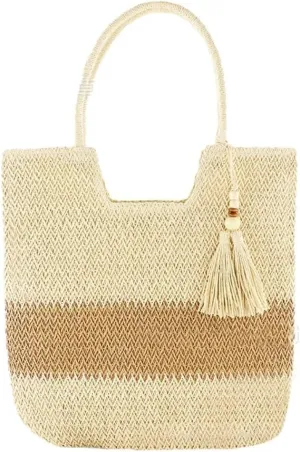 Large Summer Woven Straw Beach Tote Shoulder Bag with Zipper Fashionable Choice for Women's Vacation