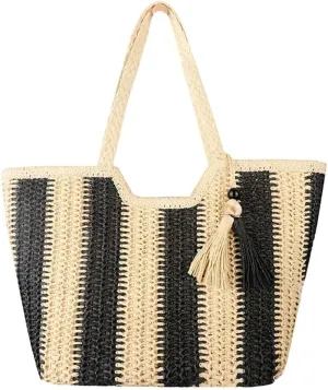 Large Summer Woven Straw Beach Tote Shoulder Bag with Zipper Fashionable Choice for Women's Vacation