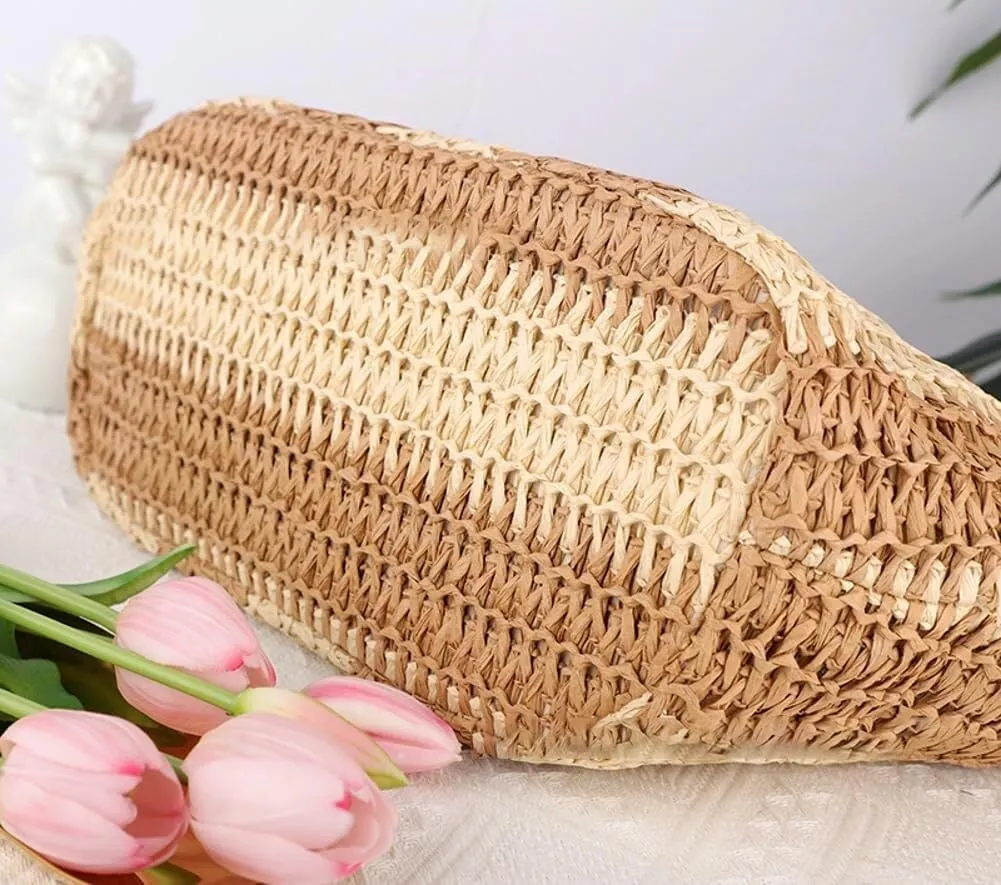 Large Summer Woven Straw Beach Tote Shoulder Bag with Zipper Fashionable Choice for Women's Vacation