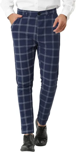 Lars Amadeus Men's Dress Plaid Pants Slim Fit Flat Front Business Pencil Trousers with Pockets
