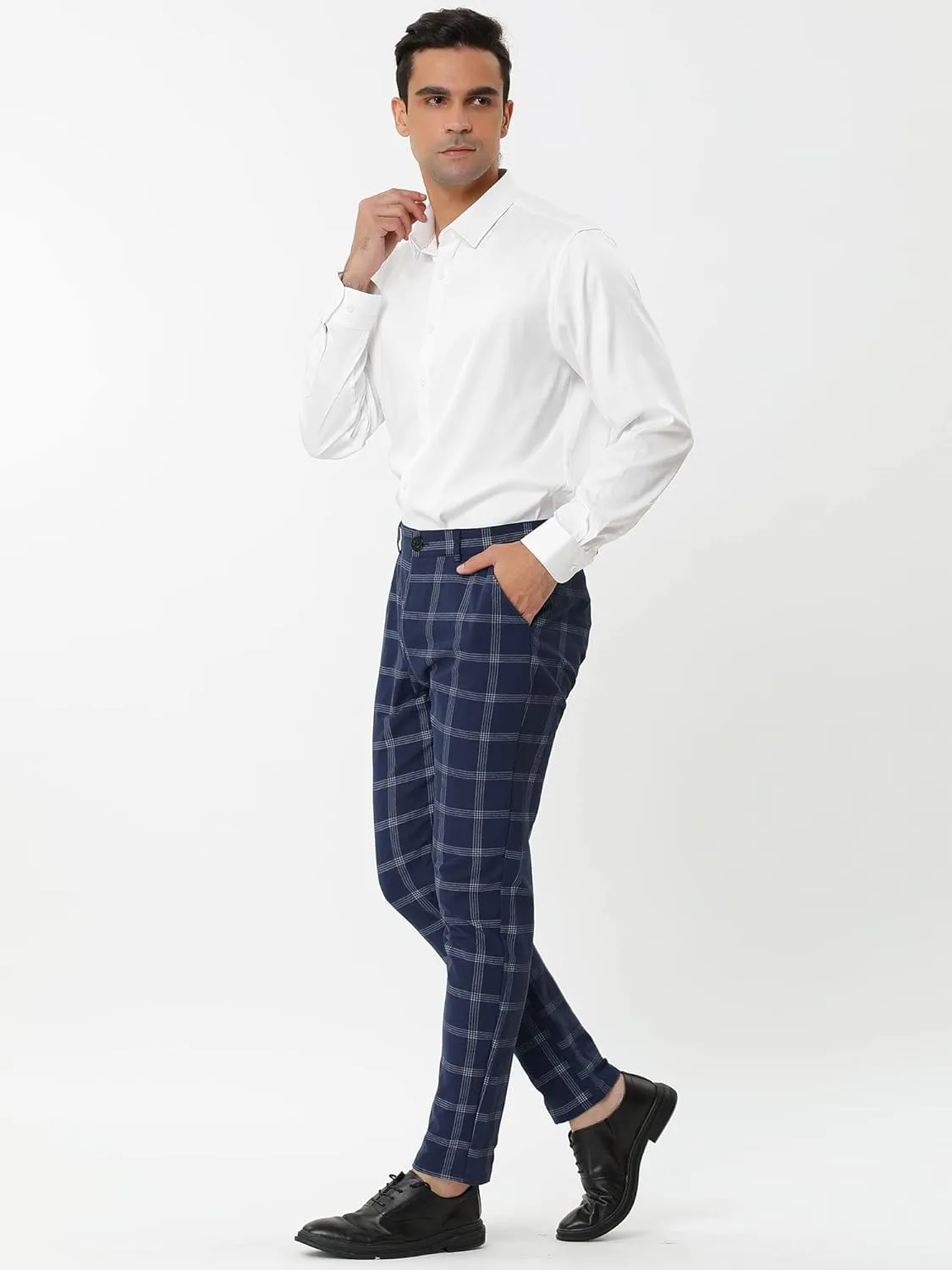 Lars Amadeus Men's Dress Plaid Pants Slim Fit Flat Front Business Pencil Trousers with Pockets