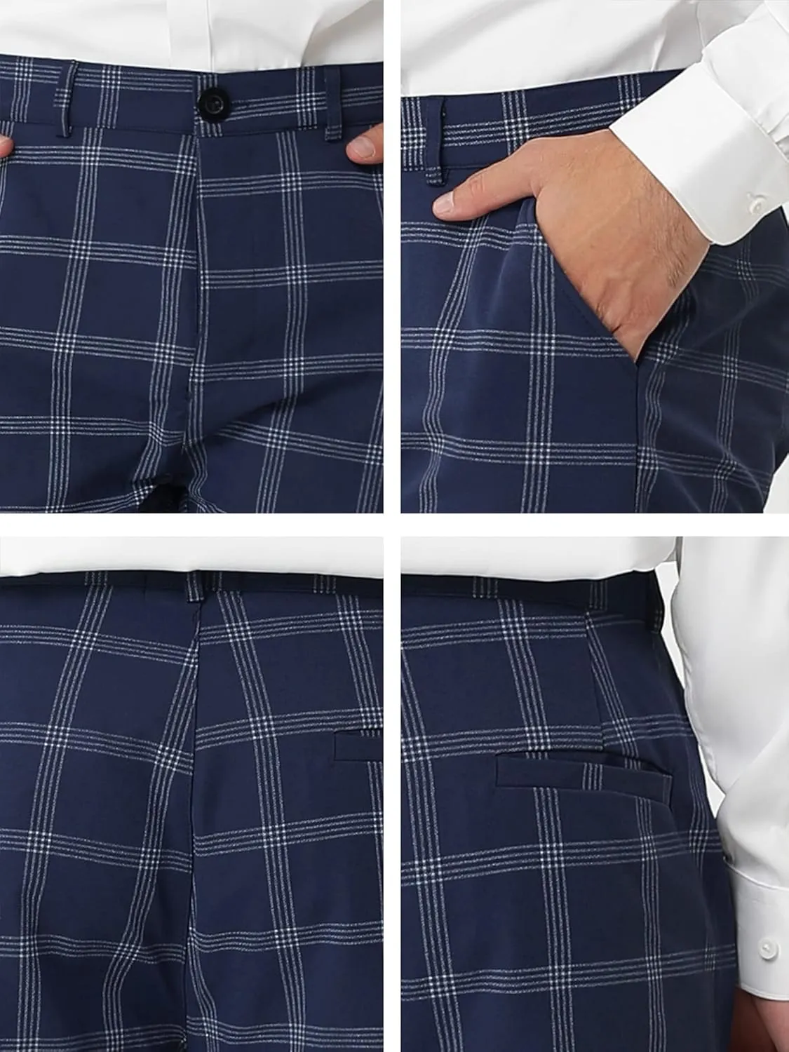 Lars Amadeus Men's Dress Plaid Pants Slim Fit Flat Front Business Pencil Trousers with Pockets