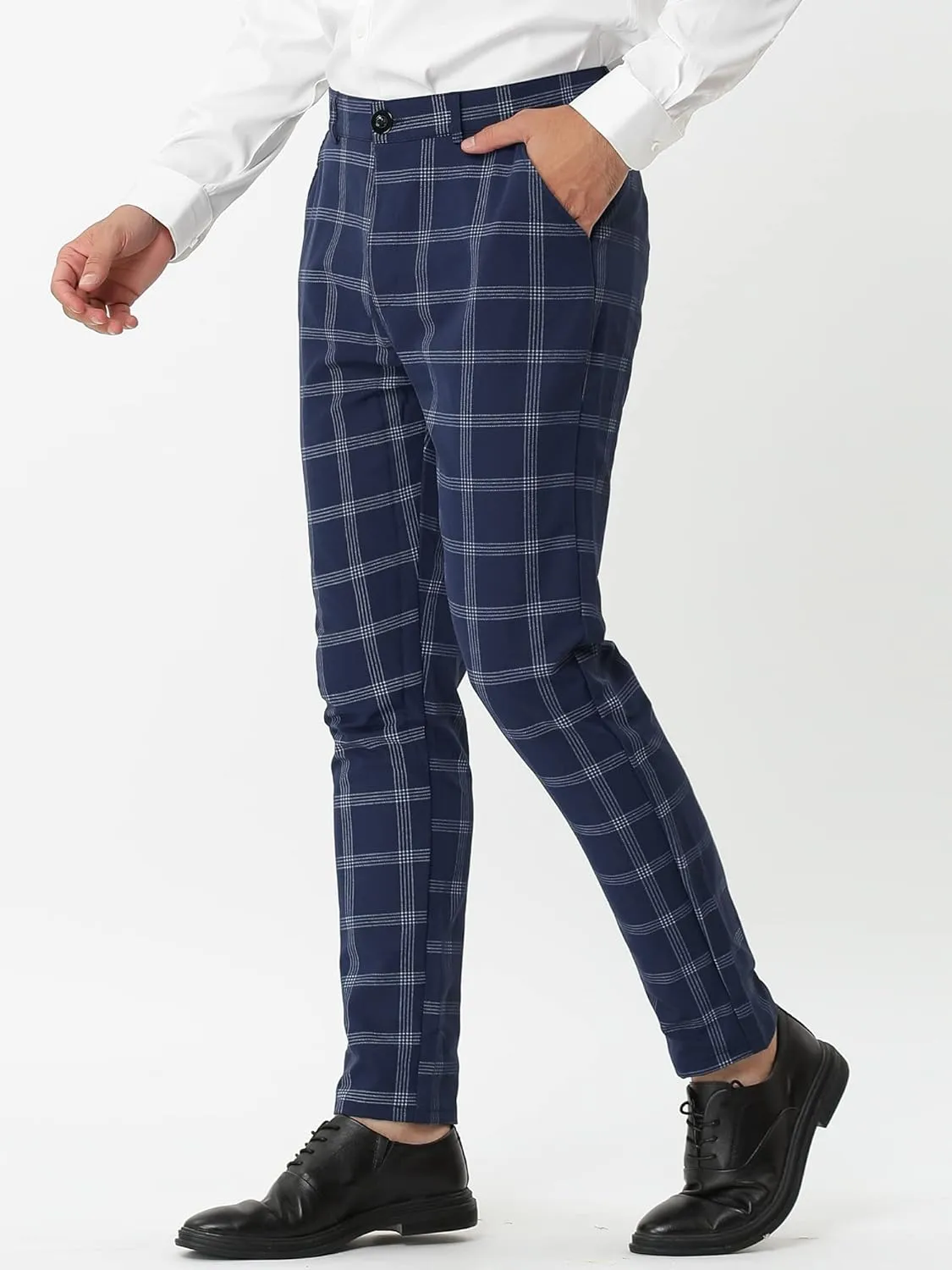 Lars Amadeus Men's Dress Plaid Pants Slim Fit Flat Front Business Pencil Trousers with Pockets
