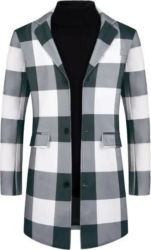 Lars Amadeus Plaid Overcoat for Men's Notch Lapel Single Breasted Checked Winter Trench Coat
