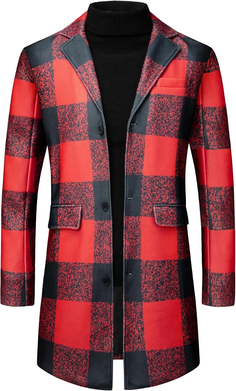 Lars Amadeus Plaid Overcoat for Men's Notch Lapel Single Breasted Checked Winter Trench Coat