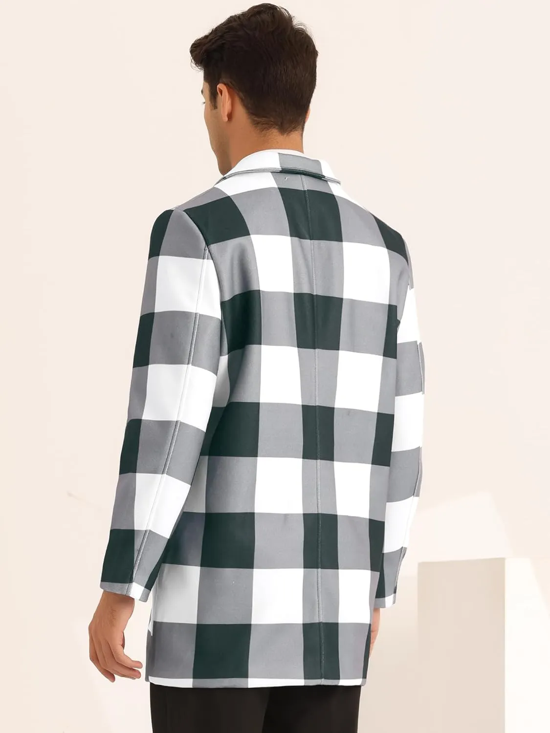 Lars Amadeus Plaid Overcoat for Men's Notch Lapel Single Breasted Checked Winter Trench Coat